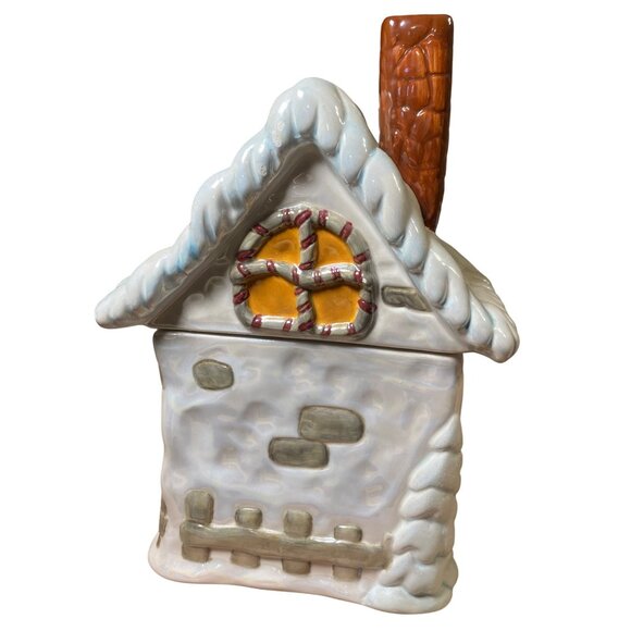 Ganz  Ceramic Bakery Cookie Jar w/ Candy Cane Accent Snowy Roof & Holiday Detail - Picture 6 of 11